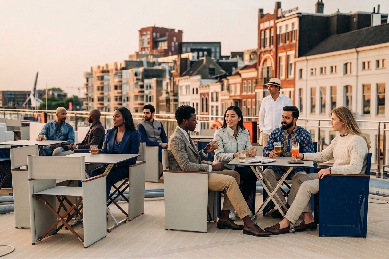 Capital partners in conversation on the ship's deck