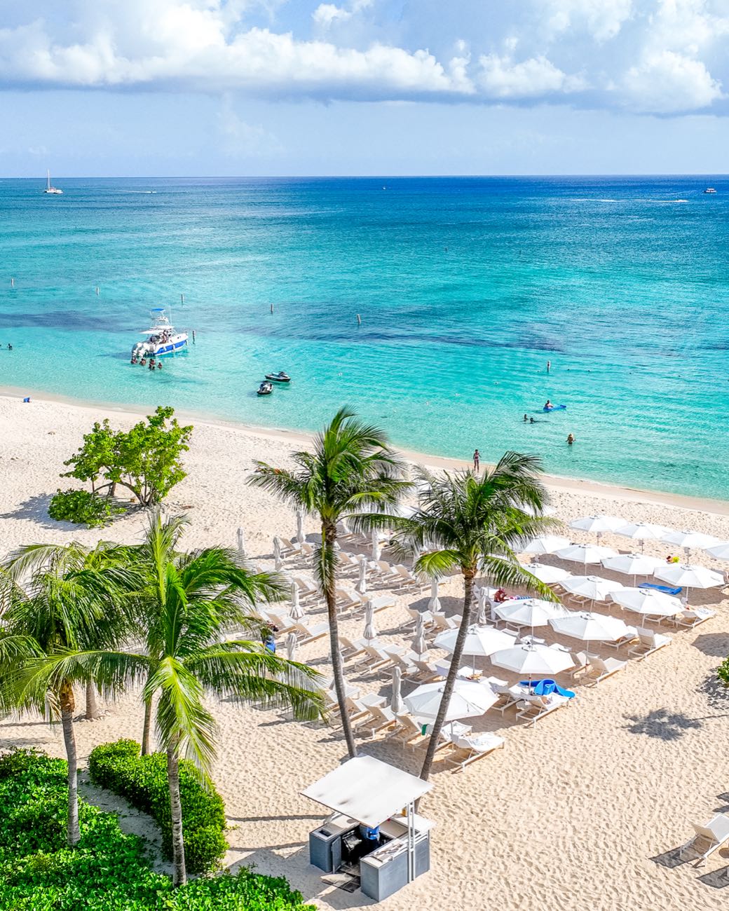 Aerial view of the Kimpton Seafire Resort beach on Seven Mile Beach, Grand Cayman