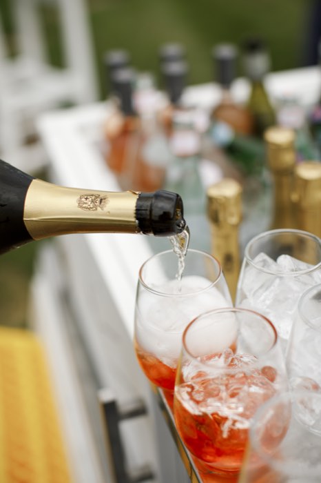 Sparkling wine poured on the lawn.
