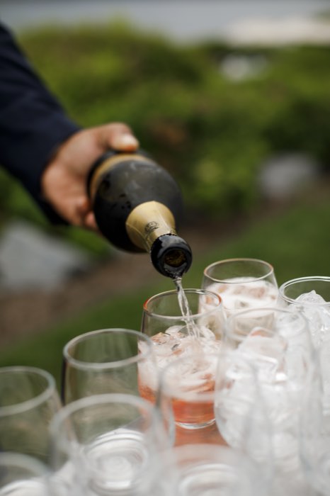 Pouring, as the reception filled.