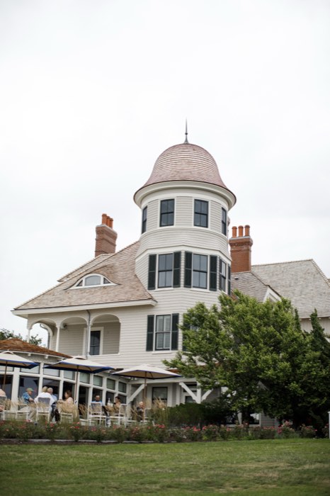 Castle Hill Inn: the turret and shingle front above the lawn.