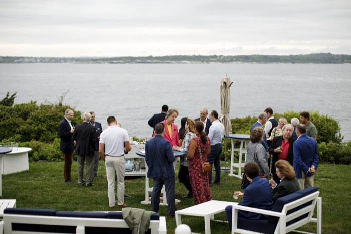 The reception on the lawn above Narragansett Bay.