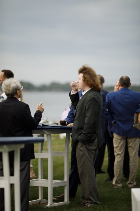 Conversation at the high tables.