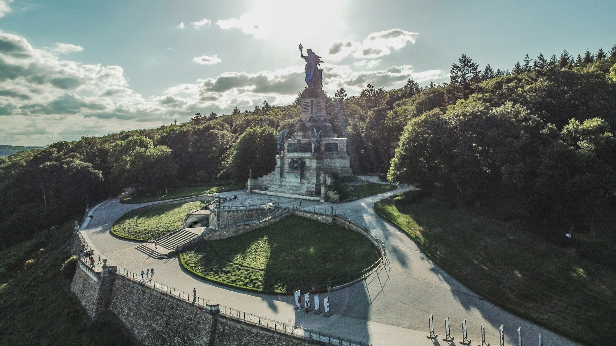The Niederwald monument above Rüdesheim, among forested hills