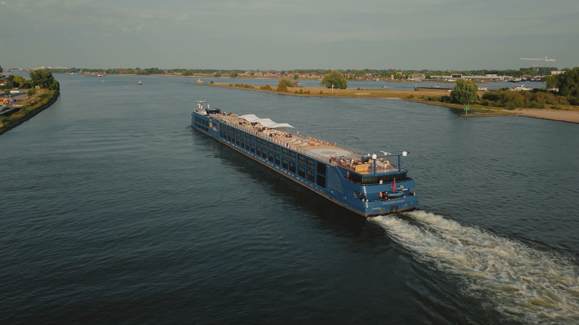 Avestix Frontier underway on the Rhine, aerial view