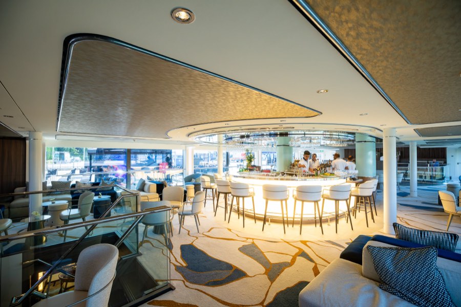 The ship's circular bar with stool seating